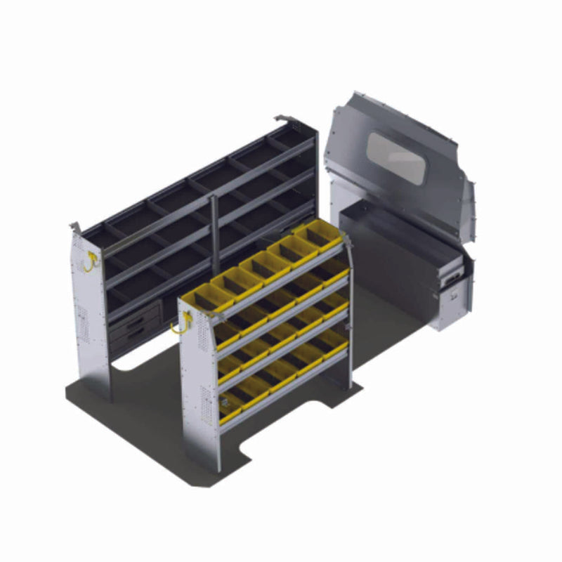 Aluminum Van Shelving Package, Mercedes Sprinter, 144” WB Low Roof – DLS-27